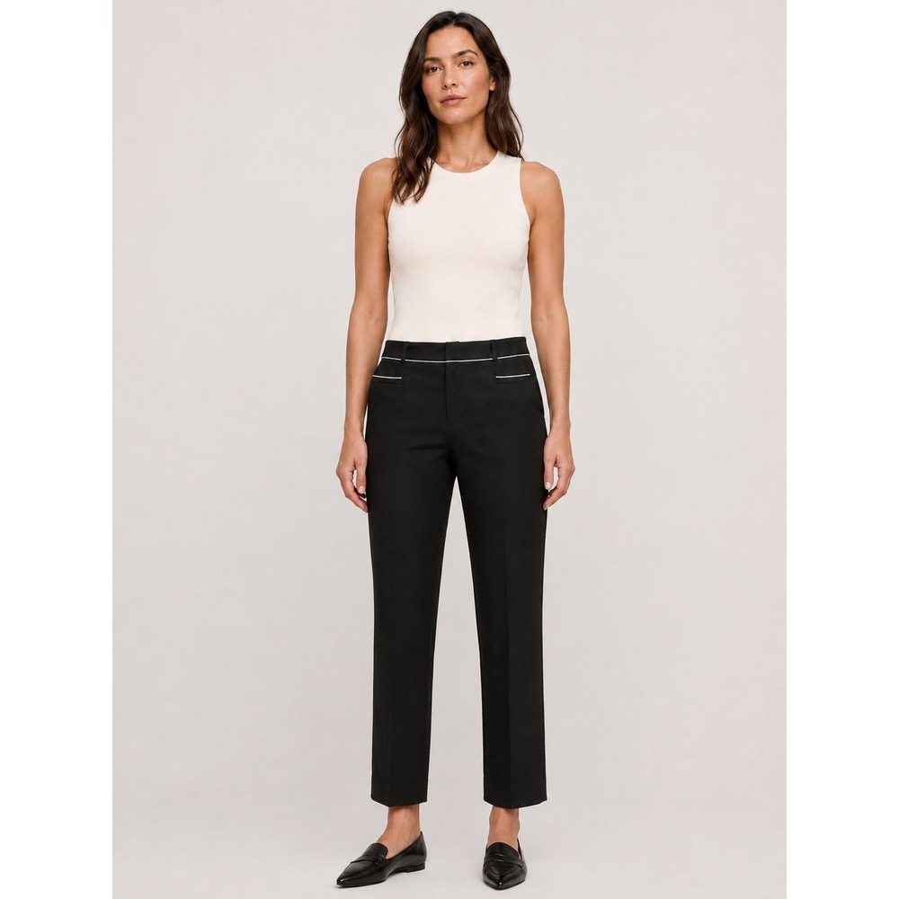 Banana Republic Womens Sloan Dress Pants 8 Black White Piping Professional Work